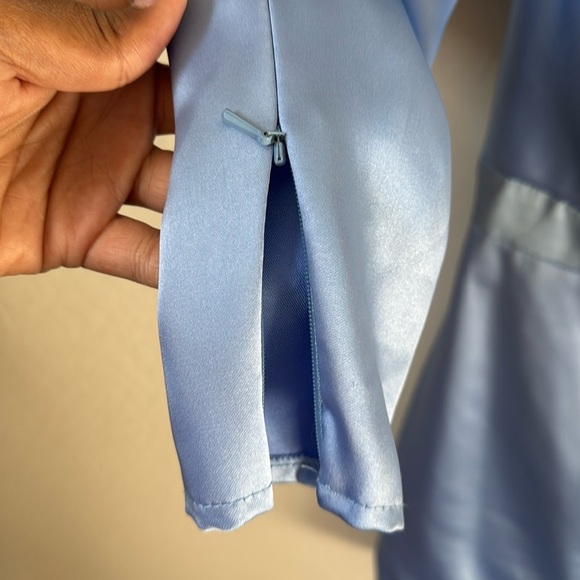 Mac Duggal Satin One Shoulder Bow Mini Dress Periwinkle Size 4 - Picture 5 of 9